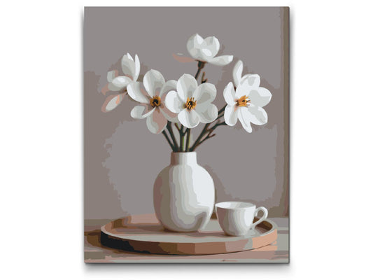 Paint by Numbers - Forårshvide blomster i en vase