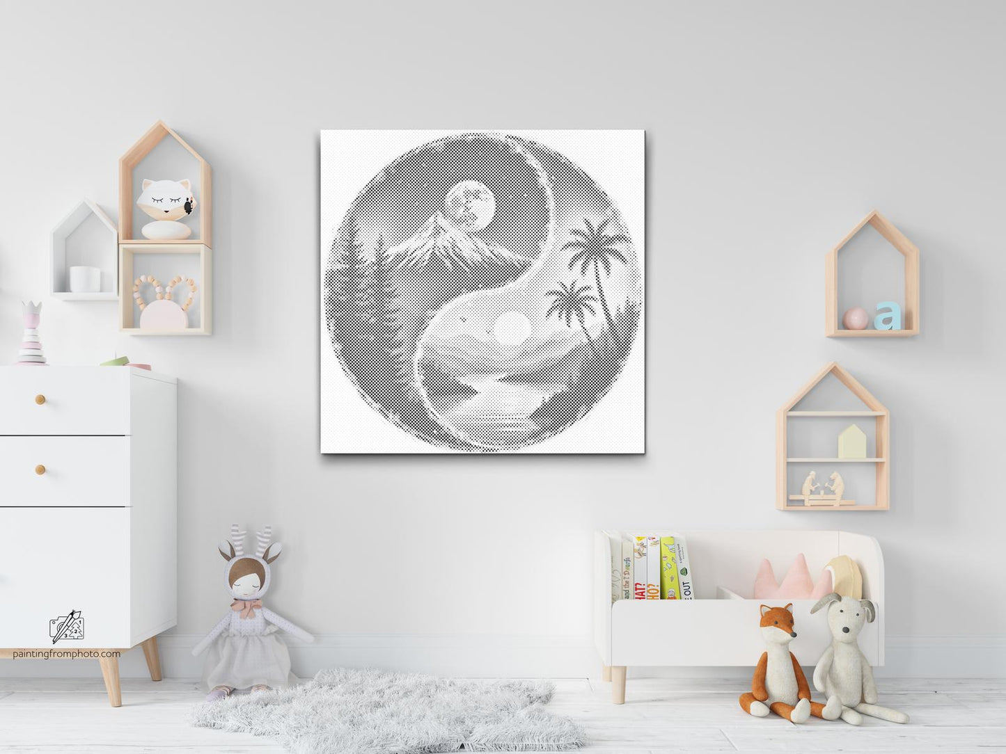 Mal-med-prikker -  Yin Yang Sol og Måne