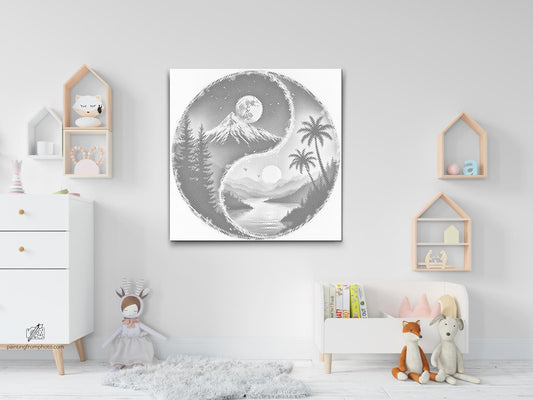 Mal-med-prikker -  Yin Yang Sol og Måne