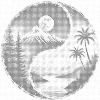 Mal-med-prikker -  Yin Yang Sol og Måne