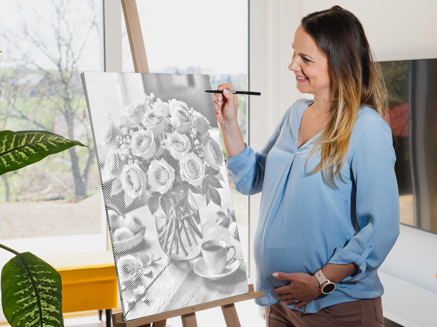 Mal-med-prikker -  Buket roser i en vase