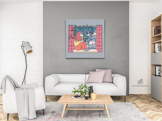 Diamond Painting - Illustration - Kaffe ved vinduet