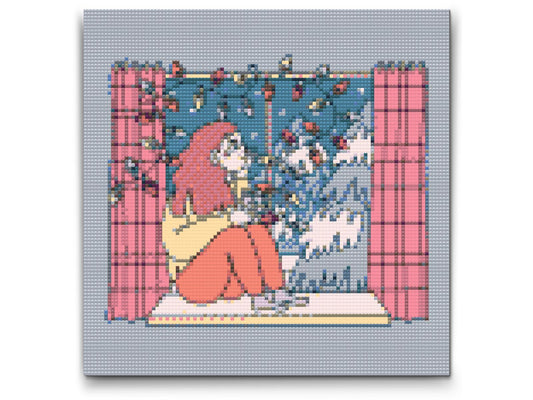 Diamond Painting - Illustration - Kaffe ved vinduet
