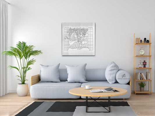 Mal-med-prikker -  Illustration - Kaffe ved vinduet