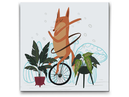 Paint by Numbers - Illustration - Ræv på en ethjulet cykel