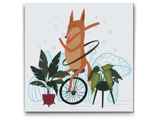 Paint by Numbers - Illustration - Ræv på en ethjulet cykel