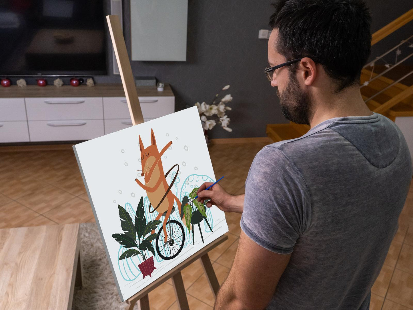 Paint by Numbers - Illustration - Ræv på en ethjulet cykel