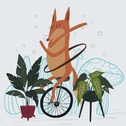 Paint by Numbers - Illustration - Ræv på en ethjulet cykel