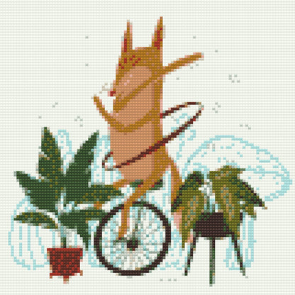 Diamond Painting - Illustration - Ræv på en ethjulet cykel