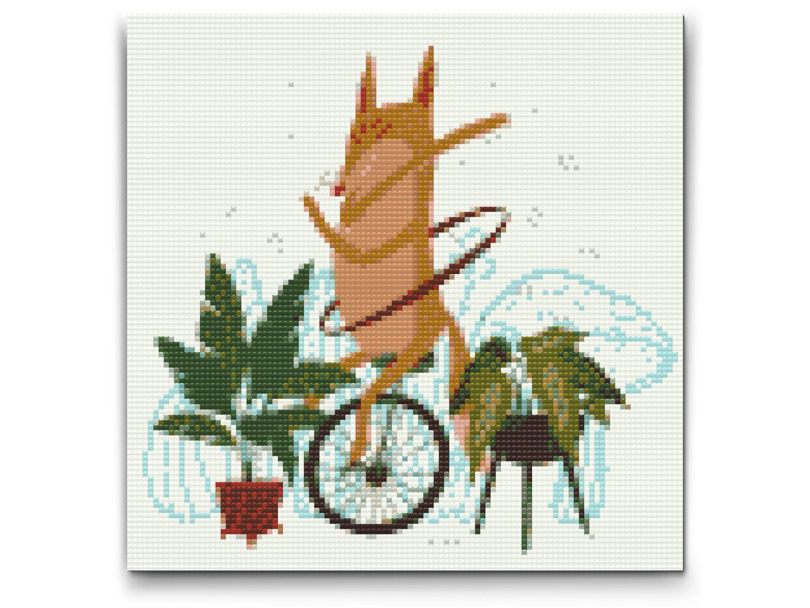 Diamond Painting - Illustration - Ræv på en ethjulet cykel