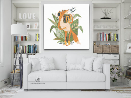 Diamond Painting - Illustration - Ræv med en radio