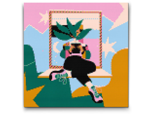 Diamond Painting - Illustration - Pige ved vinduet