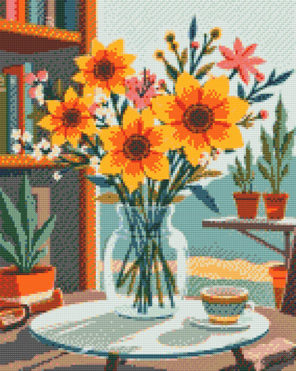 Diamond Painting - Illustration af en blomst i en vase