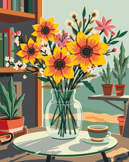 Paint by Numbers - Illustration af en blomst i en vase