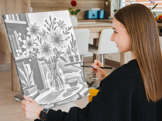 Mal-med-prikker -  Illustration af en blomst i en vase