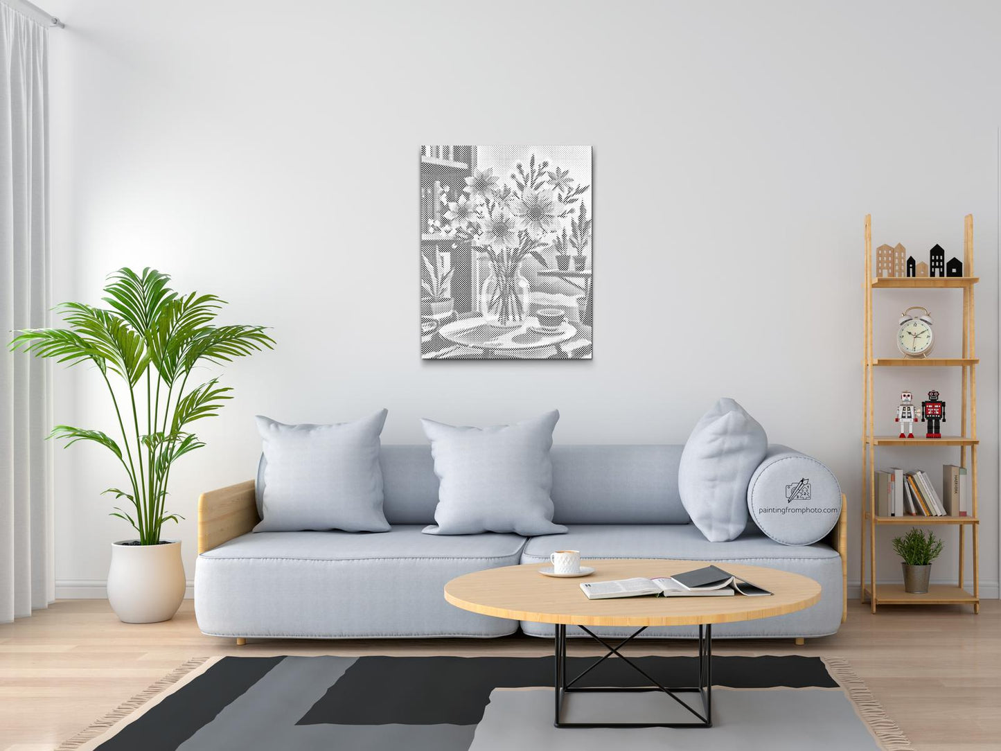 Mal-med-prikker -  Illustration af en blomst i en vase