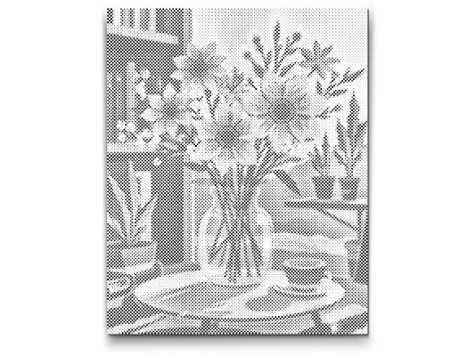 Mal-med-prikker -  Illustration af en blomst i en vase