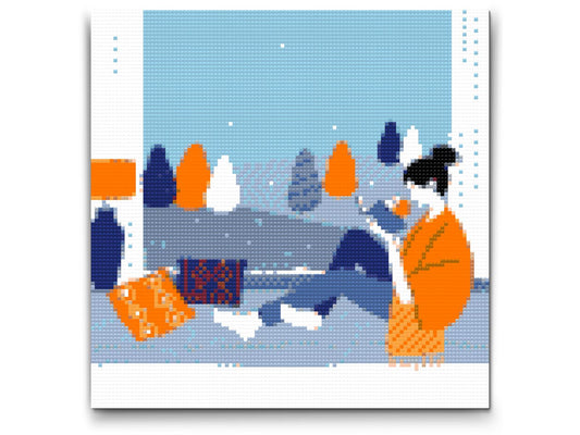 Diamond Painting - Illustration - Læsning ved vinduet