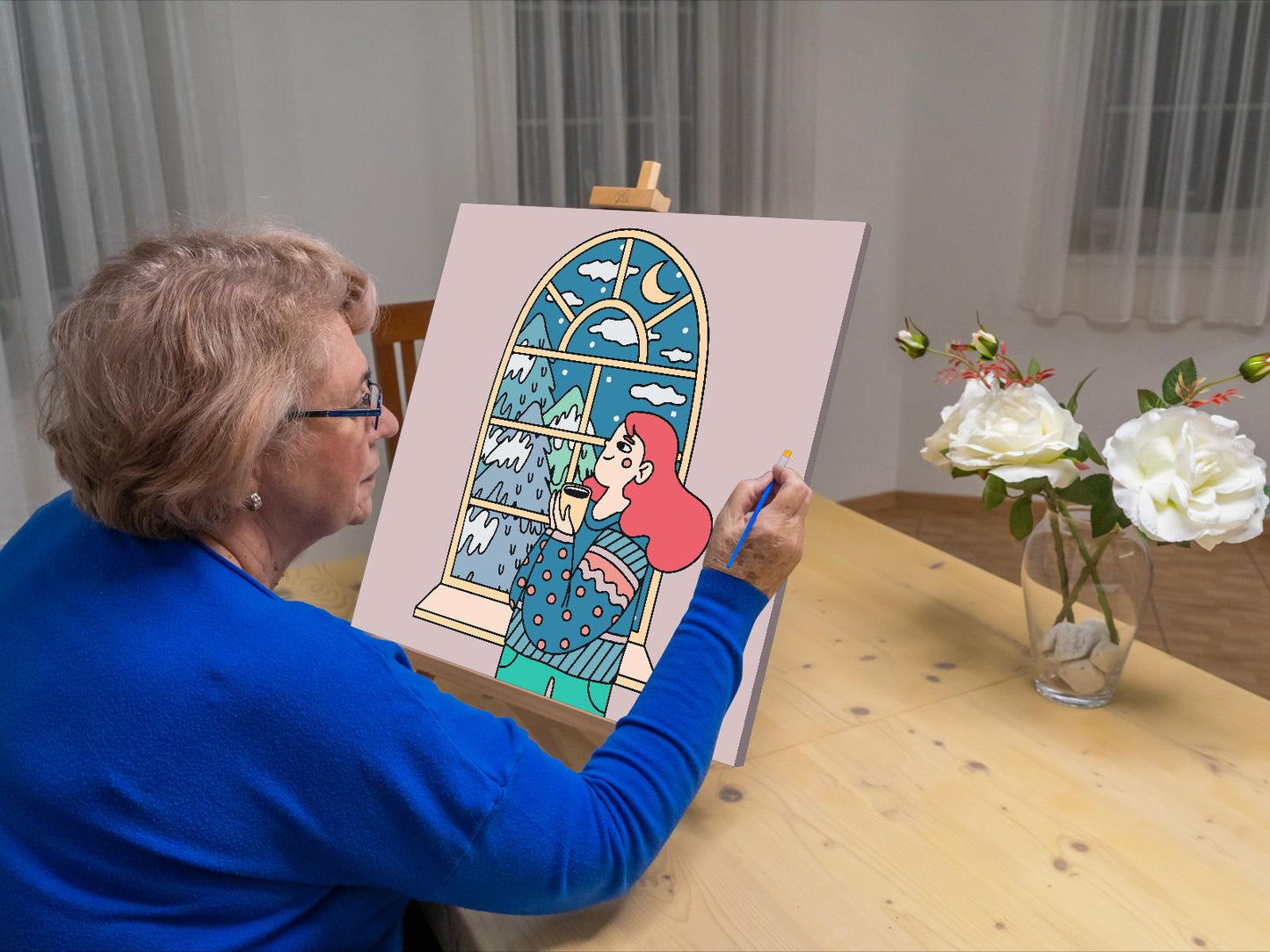 Paint by Numbers - Illustration - Te ved vinduet