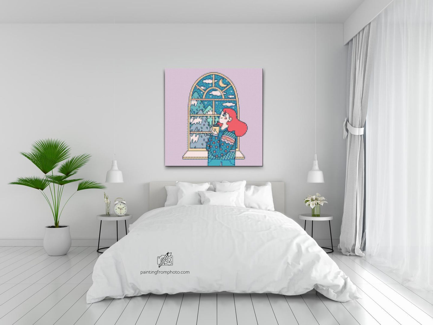 Diamond Painting - Illustration - Te ved vinduet