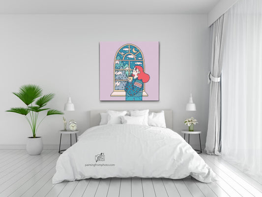 Diamond Painting - Illustration - Te ved vinduet