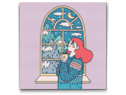 Diamond Painting - Illustration - Te ved vinduet