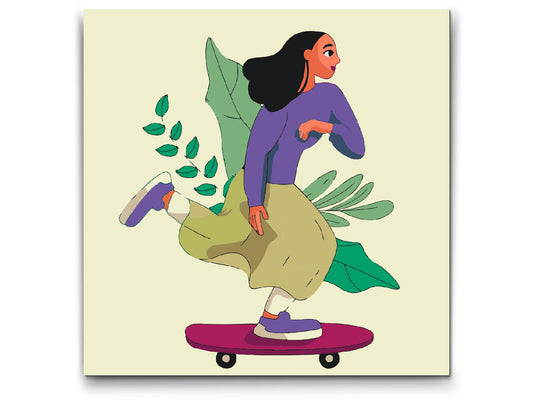 Paint by Numbers - Illustration - Kvinde på skateboard