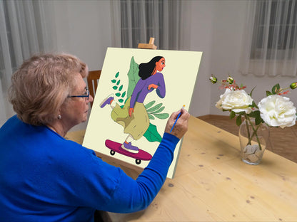 Paint by Numbers - Illustration - Kvinde på skateboard