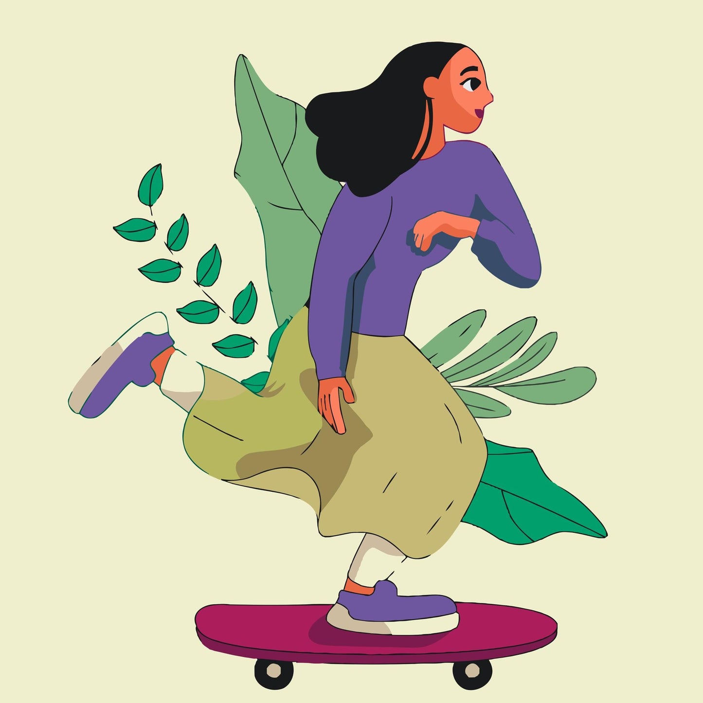 Paint by Numbers - Illustration - Kvinde på skateboard