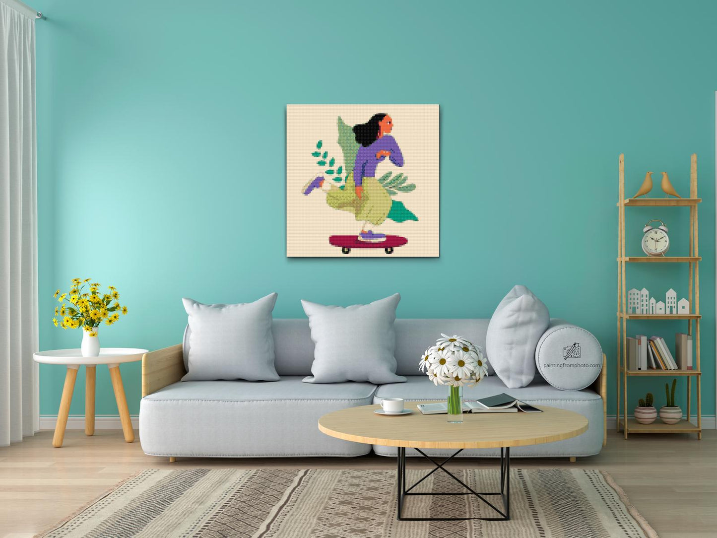 Diamond Painting - Illustration - Kvinde på skateboard