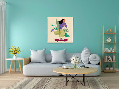Diamond Painting - Illustration - Kvinde på skateboard