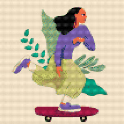 Diamond Painting - Illustration - Kvinde på skateboard