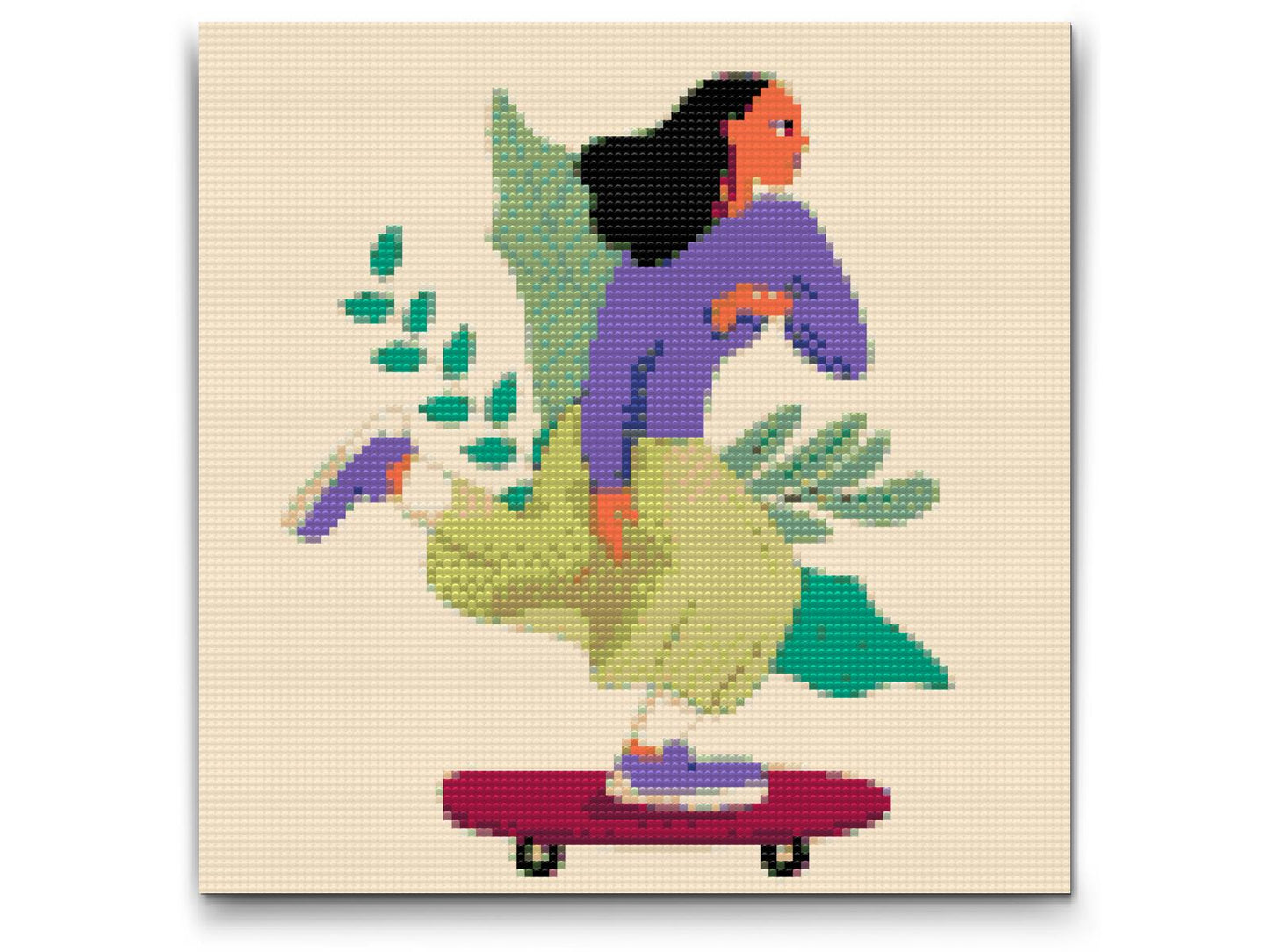 Diamond Painting - Illustration - Kvinde på skateboard
