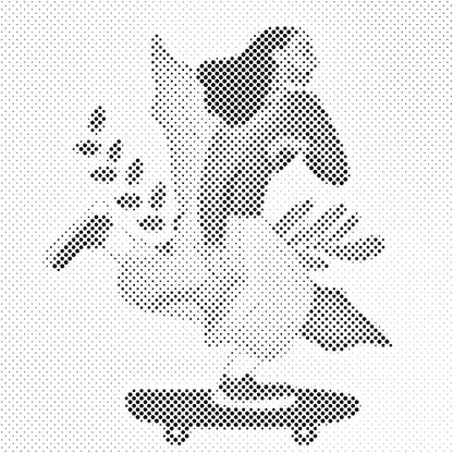Mal-med-prikker -  Illustration - Kvinde på skateboard
