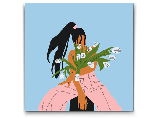 Paint by Numbers - Illustration - Kvinde med tulipaner