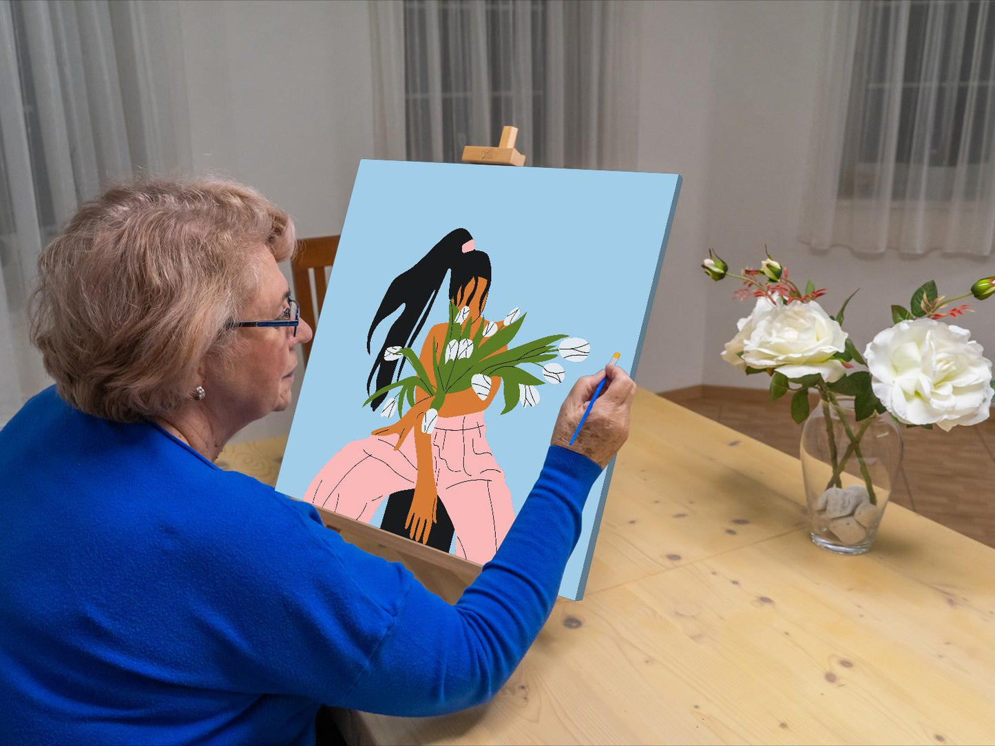 Paint by Numbers - Illustration - Kvinde med tulipaner