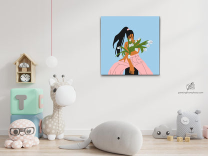 Paint by Numbers - Illustration - Kvinde med tulipaner