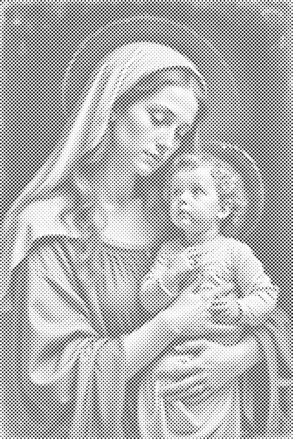 Mal-med-prikker -  Maria og Jesus