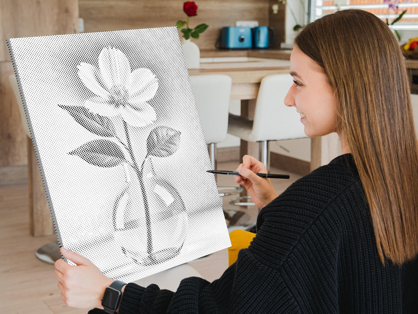 Mal-med-prikker -  Minimalistisk hvid blomst