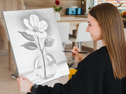 Mal-med-prikker -  Minimalistisk hvid blomst