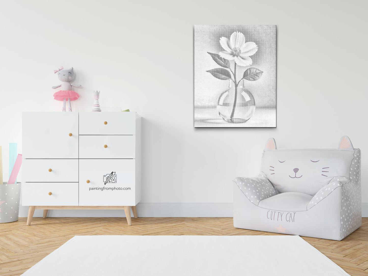 Mal-med-prikker -  Minimalistisk hvid blomst