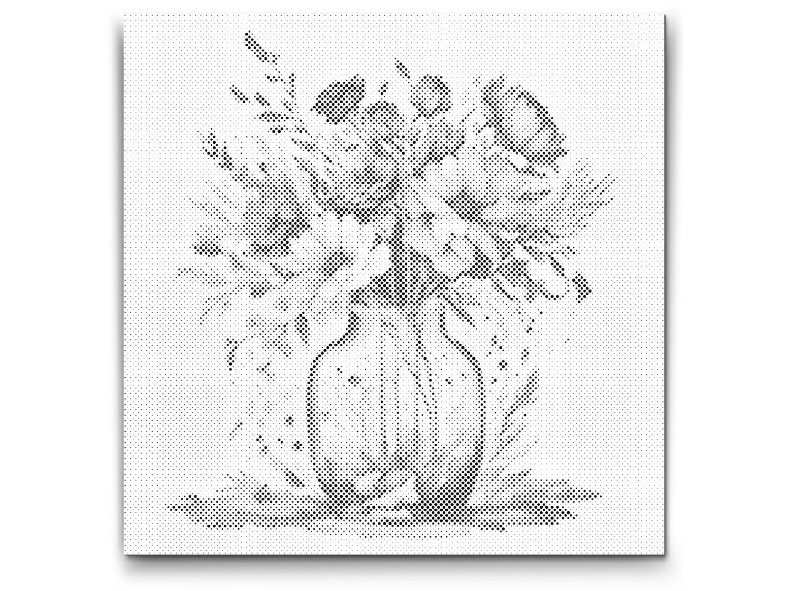 Mal-med-prikker -  Violblomster i en glasvase