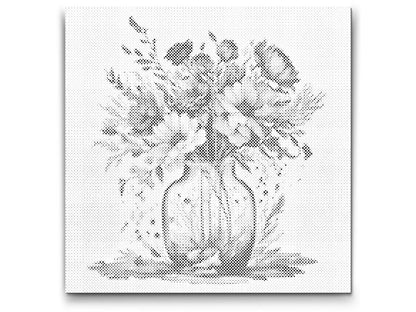 Mal-med-prikker -  Violblomster i en glasvase