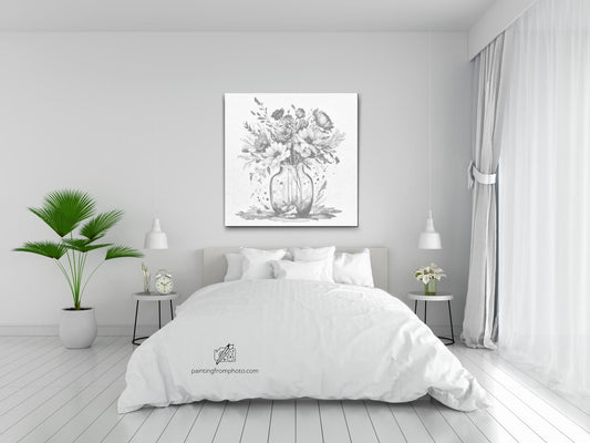 Mal-med-prikker -  Violblomster i en glasvase