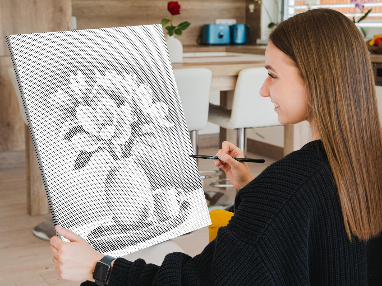 Mal-med-prikker -  Magnoliablomster i en vase