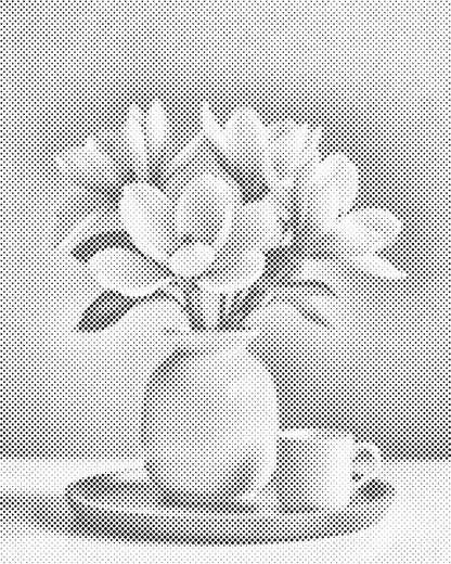 Mal-med-prikker -  Magnoliablomster i en vase