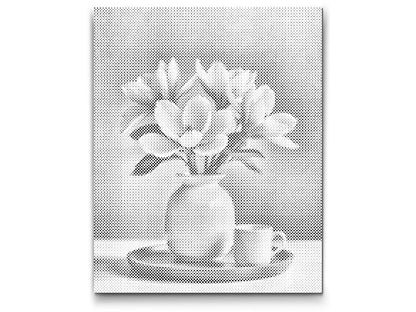 Mal-med-prikker -  Magnoliablomster i en vase