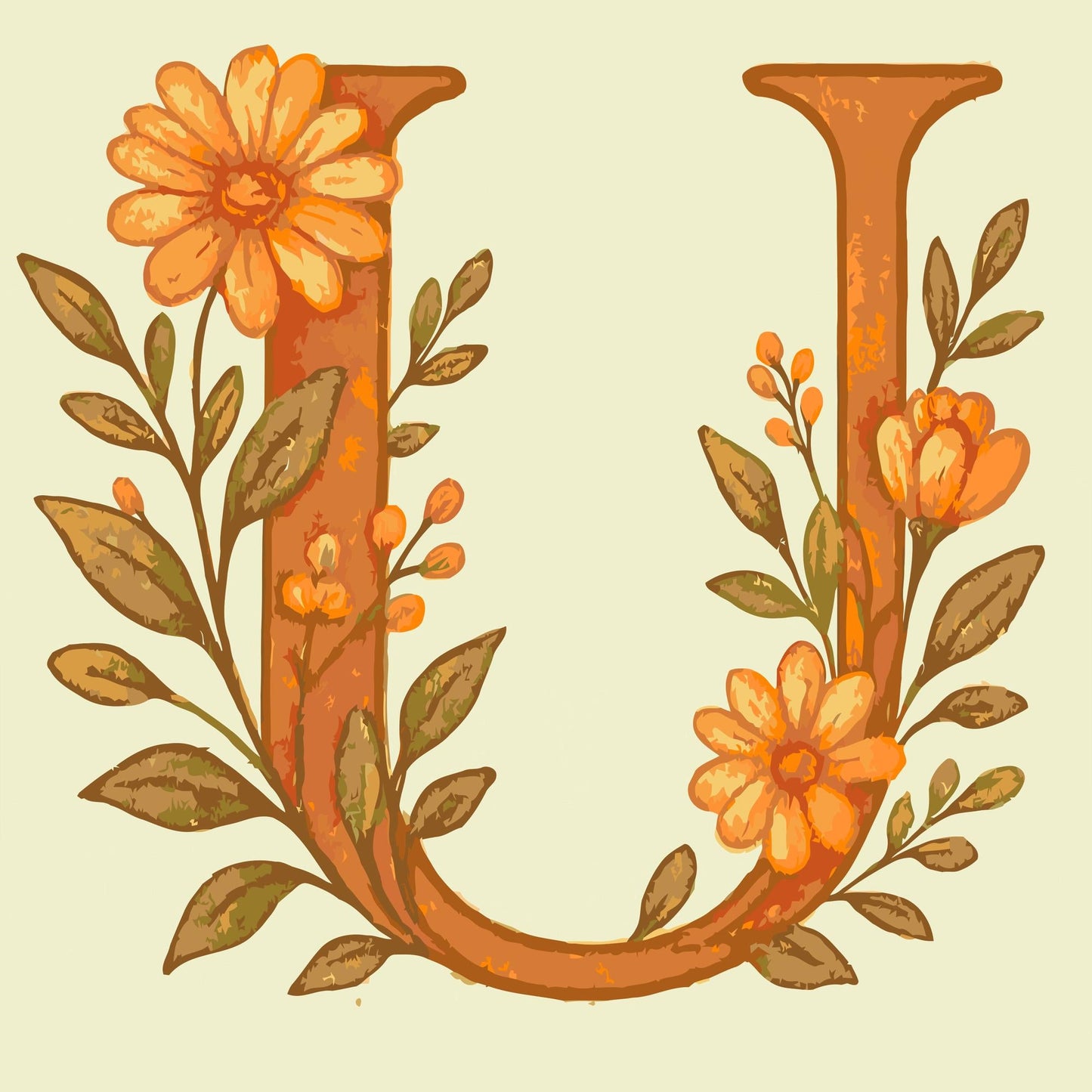 Paint by Numbers - Bogstav U - Blomstermønster