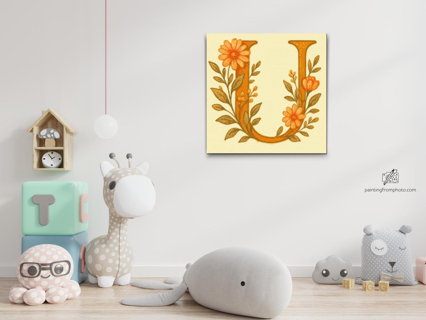 Diamond Painting - Bogstav U - Blomstermønster