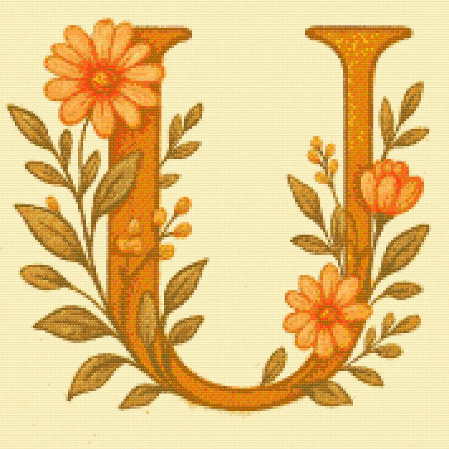 Diamond Painting - Bogstav U - Blomstermønster
